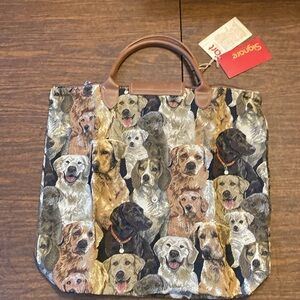 Foldaway Shopping Bag. Canvas Tapestry Labrador Design by Signare. NWT